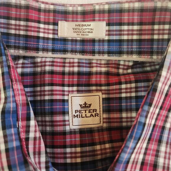 Peter Millar Plaid Button-down Shirt, 100% Cotton, long sleeved, size M Medium - Picture 9 of 12